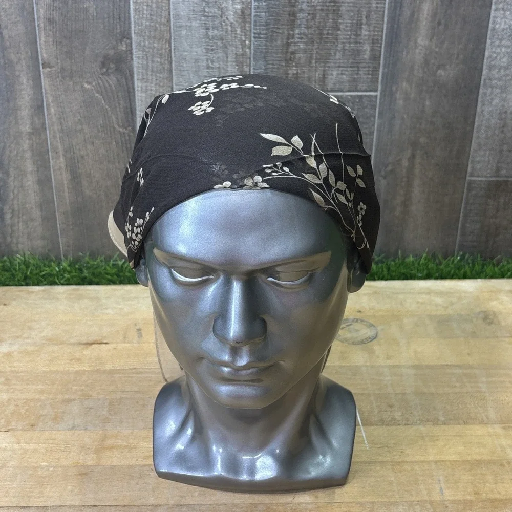 Vintage Casual Corner 100% Silk Head Scarf Floral Sheer Brown Hair Wrap